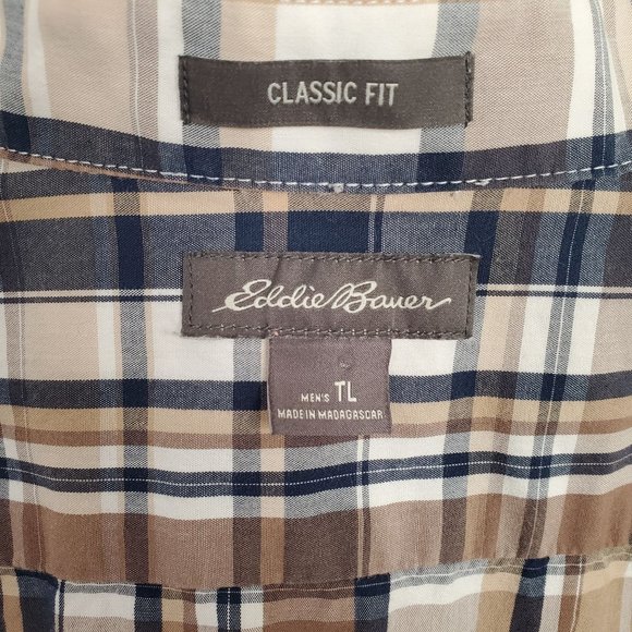Eddie Bauer Mens Size L Tall TL Shirt 100% Cotton Button Front Casual Plaid - Picture 7 of 8